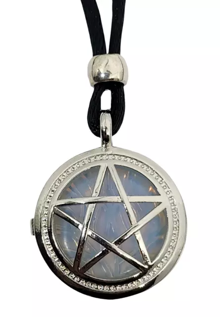 Pentáculo Luna Locket Opalite Collar Colgante de plata Piedra preciosa...