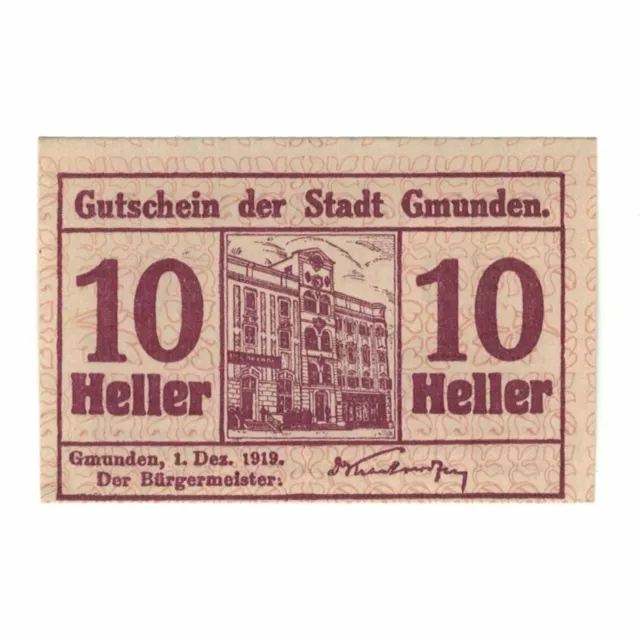 [#323107] Banknote, Austria, Gmunden O.Ö. Stadt, 10 Heller, Texte, 1920, 1920-01