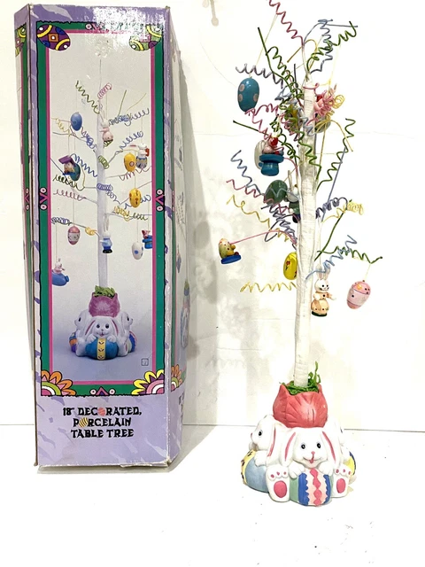 Easter Tree 18” Centerpiece Bunnies Eggs Rabbit Ornaments Handpainted Decorated