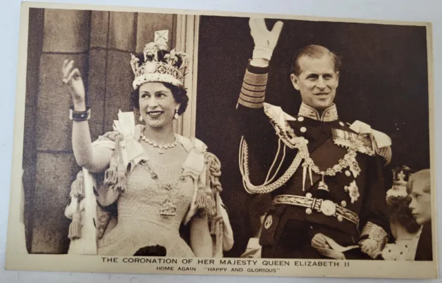 Vtg 1953 Coronation Pc Queen Elizabeth Ii W/ Prince Philip Home Again On Balcony