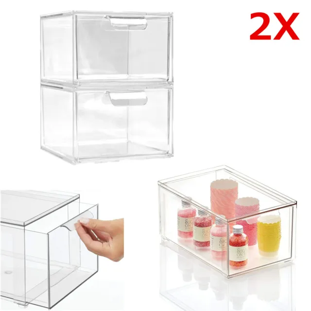 SOGA 2X Transparent Cosmetic Storage Box Clear Makeup Skincare Holder with  Lid Drawers Waterproof Dustproof Organiser