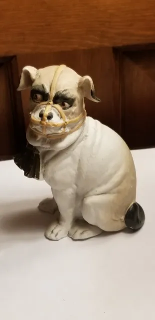 Antique Victorian German bisque pug dog with muzzle figure figurine 5 1/8"