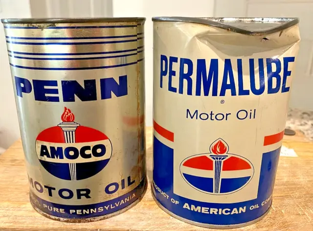 Vintage Amoco Penn Motor Oil & American Permalube Motor Oil Can Both Qts. Empty