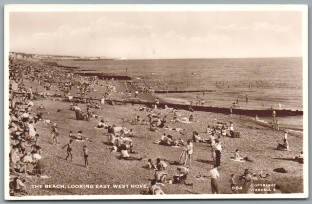 BRIGHTON Beach Looking East, West Hove Sussex Real Photo Postcard RPPC