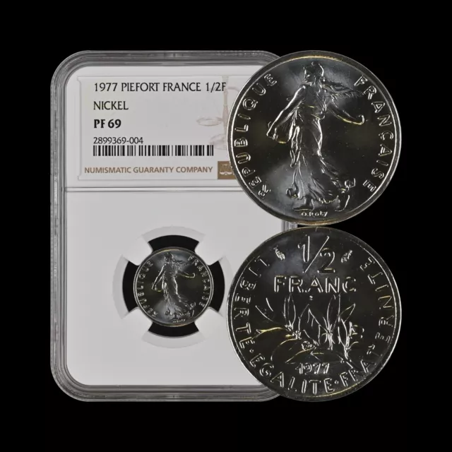 FRANCE. 1977, 1/2 Franc - NGC PF69 - Top Pop 🥇RARE Piéfort (Piedfort)