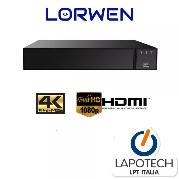 Lorwen Nvr 8 Ch 9 Canali Lw-Nvr4Ks9C H265 H264 Hdmi Vga 4K Professionale