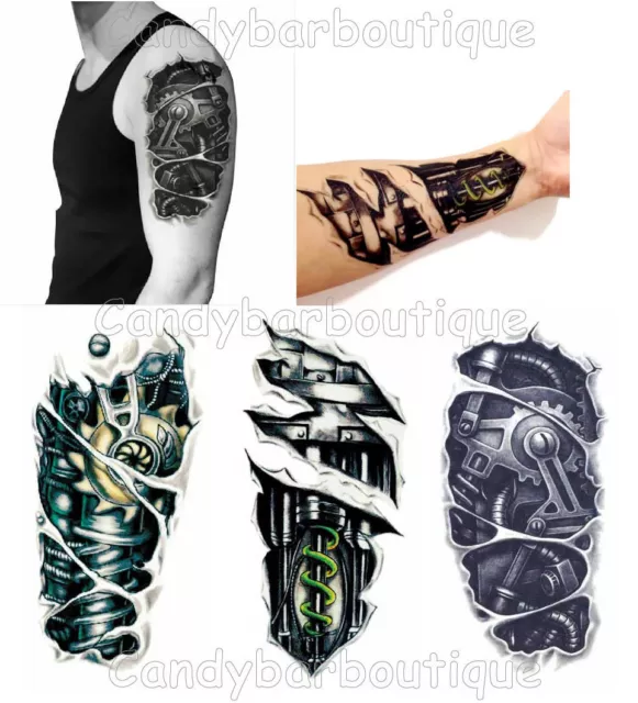 Terminator Mechanical Robot Arm Metallic 3D Temporary Tattoos (Fine Detail)-1