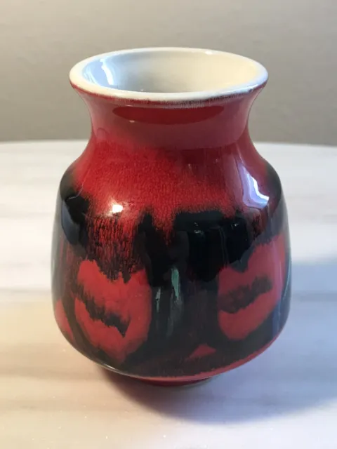 Poole Delphis Small Signed Pottery Vase Vintage 1960s Red Orange Yellow Black