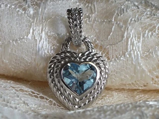 Judith Ripka Blue Topaz and Cubic Zirconia HEART Pendant 925 Sterling Silver Judith Ripka Blue Topaz and Cubic Zirconia HEART Pendant 925 Sterling Silver