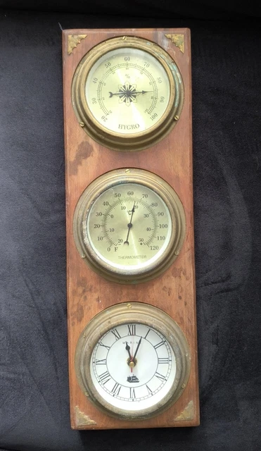 Baromètre Vintage Avec Thermomètre Et Hygromètre, Présenté Sur Un Fond De Bois Vieilli Image stock éditorial - Image du état, contre: 84691294