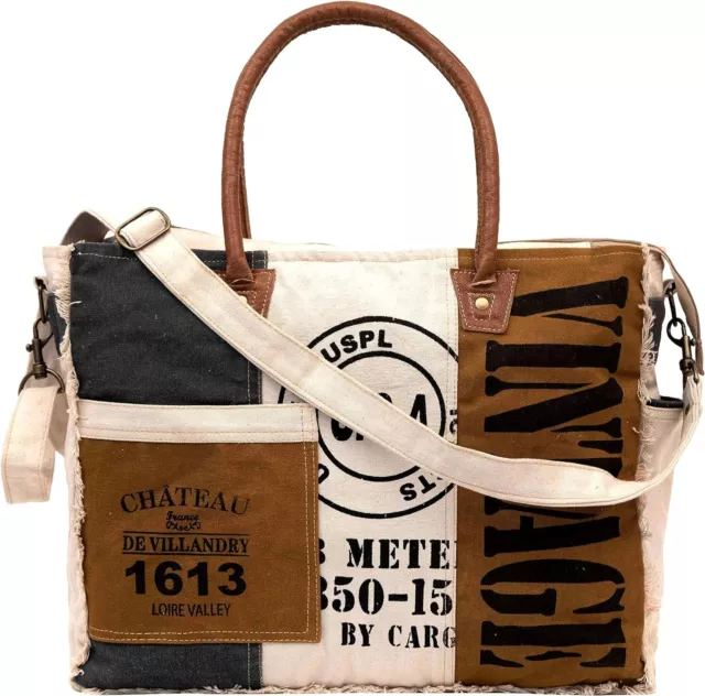 SEL de MER Upcycled Large Upcycled Canvas Crossbody Bag & Cowhide Tote Bag.