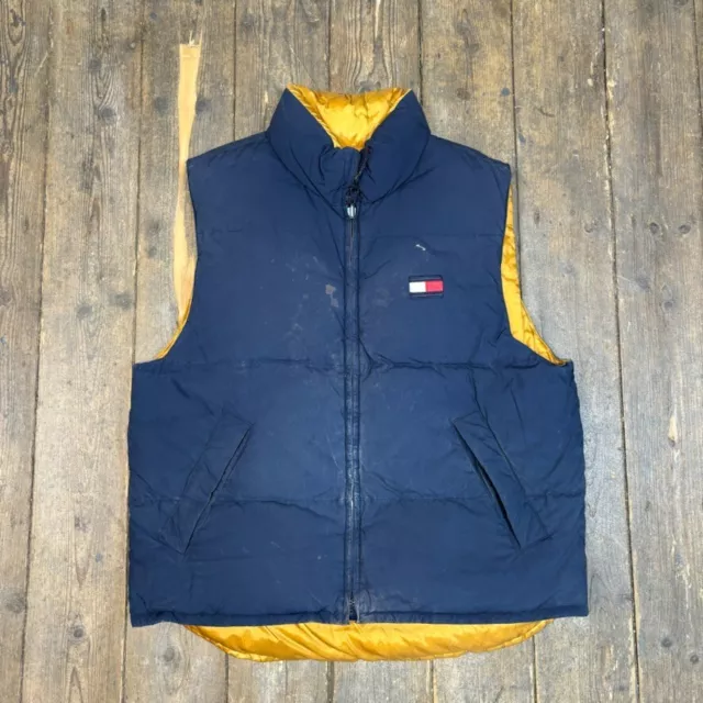 Tommy Hilfiger Gilet 90s Full-Zip Reversible Puffer Vest, Navy Blue, Mens Medium