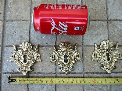 Vintage Lot 3 Brass Large For Furniture Drawe Ornate Key Hole Escutcheon Cover