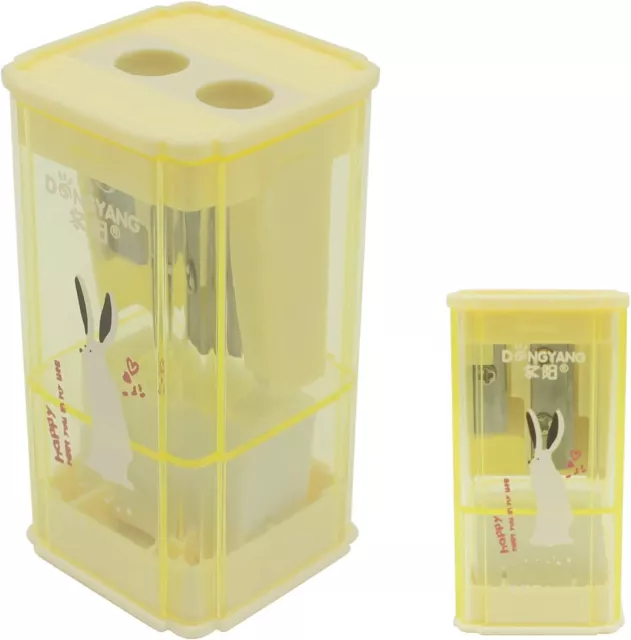 LRMYS Kids School Dual-Hole Pencil Sharpener With Container & Eraser Yellow N