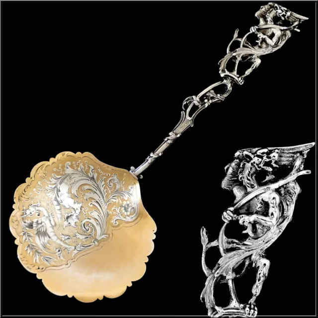 Ernie Masterpiece French Sterling Silver 18k Gold Strawberry Spoon, Dragon 2