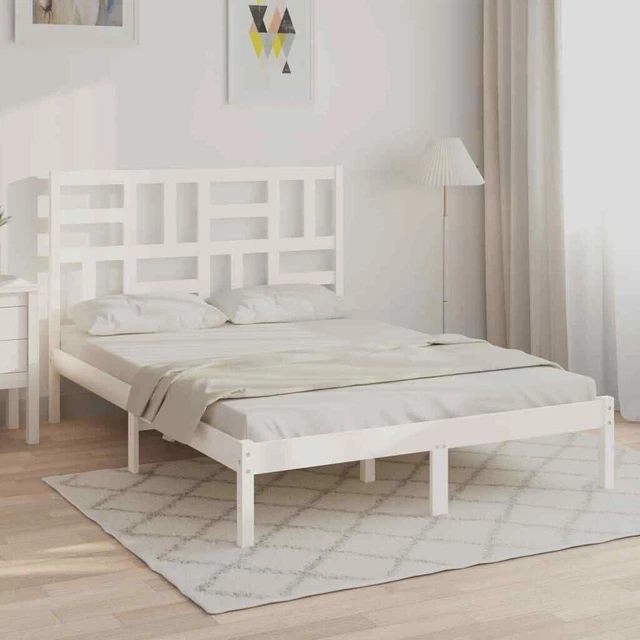 WHITE SOLID PINEWOOD Bed Frame 160x200 cm with Comfortable Headboard £
