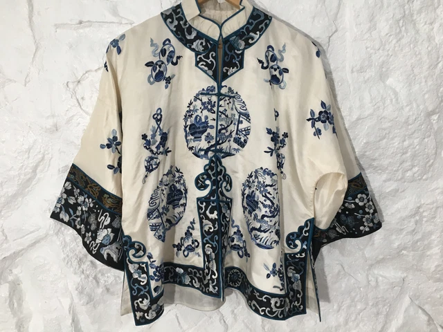 Antique Vintage Chinese Embroidered Silk Jacket Flowers Trees Antique Vintage Chinese Embroidered Silk Jacket Flowers Trees