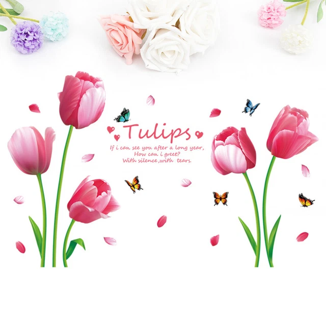 Schöne tulpe schmetterling wandaufkleber vinyl abnehmbare kunst wandtattoos für