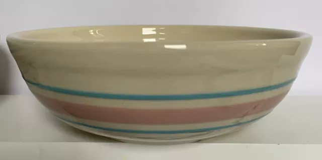 2 McCoy USA Stoneware Pink Blue Stripe Cereal Soup Salad Bowls # 1413
