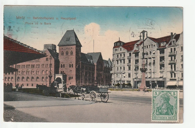 METZ  - Moselle - CPA 57 - Places - Place de la Gare Restaurant attelage