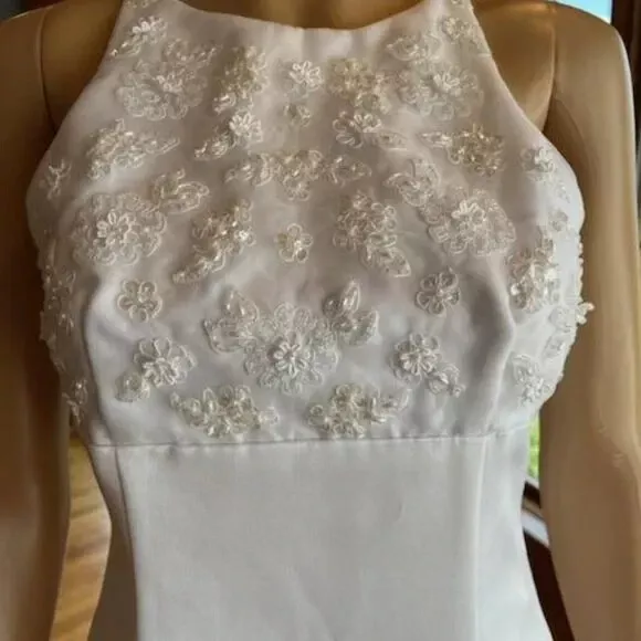 ROBERTA WHITE SATIN Lace Halter Empire X Back Wedding Gown Bridal Dress ...