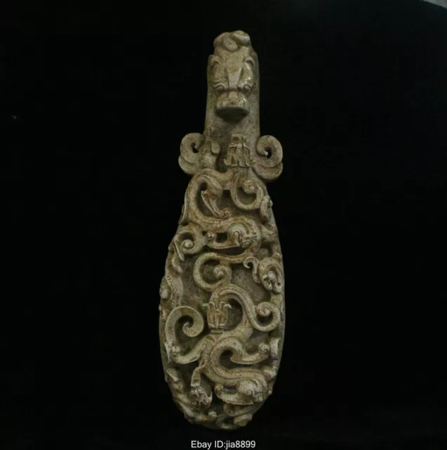 Rare Chinese Liangzhu Culture Old Jade Stone Carving Lucky Dragon Ruyi Statue
