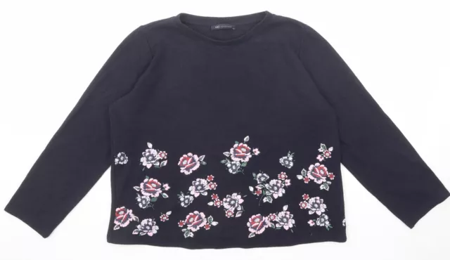 Maglione pullover in poliestere floreale Marks and Spencer da donna blu collo rotondo taglia 1