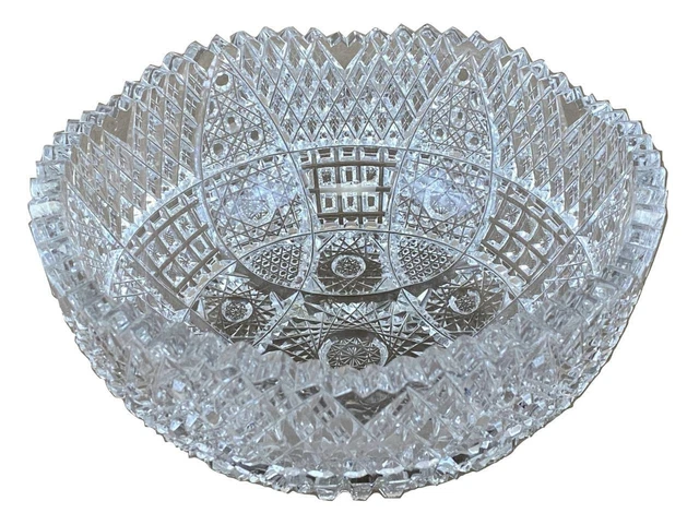 Antique Victorian American Brilliant Glass ABP Cut Crystal Hobstar 8" Bowl Dish