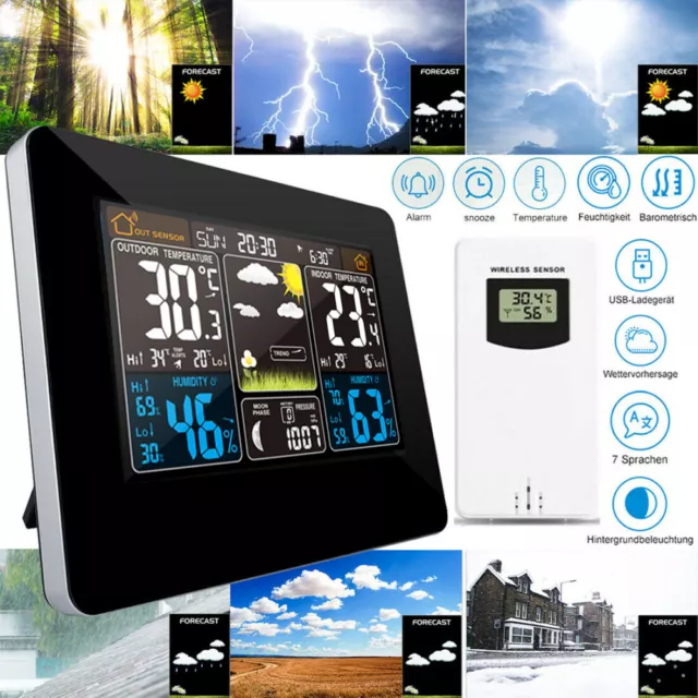 Wetterstation Funk Mit Innen Aussensensor Digital Farbdisplay Thermometer Wecker