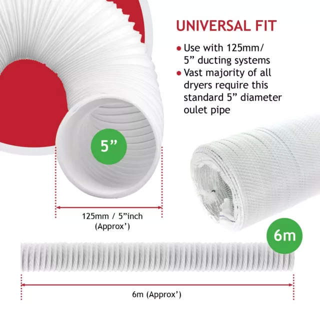 6m Vent Hose PVC Duct 5" Extension for LG Air Conditioner Conditioning 2