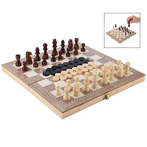 Scacchi In Legno Pieghevole JurciCat - Scacchiera 3 In 1 Portatile Per Viaggi E Famiglia
