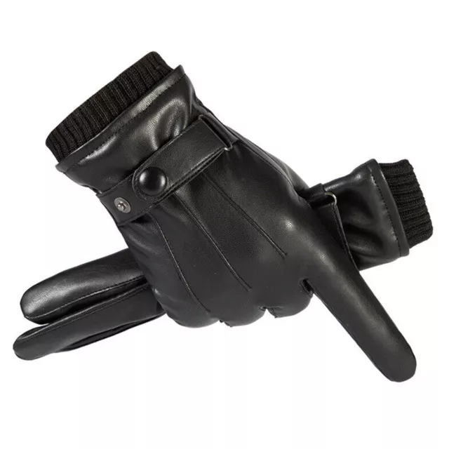 Winter Thermal Kunstpelz gefüttert Touchscreen schwarz Leder-Handschuhe Fahren 2