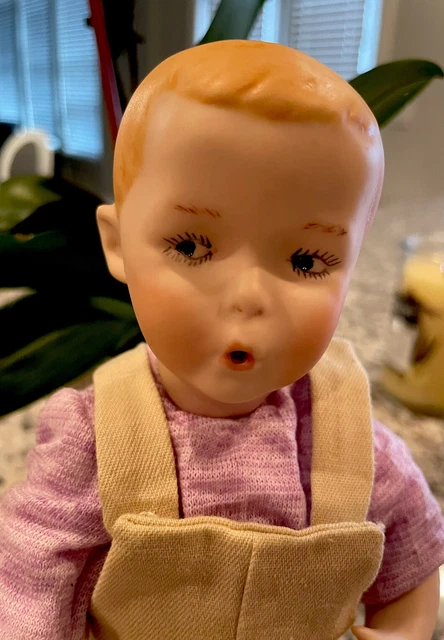 10” Vintage All bisque Porcelain Fully Jointed Socket Head Male Doll With Stand 2