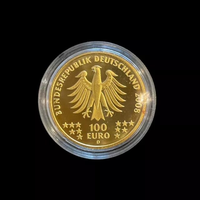 100 Euro gold coin 15.55g .999 fine 28mm Germany 2008