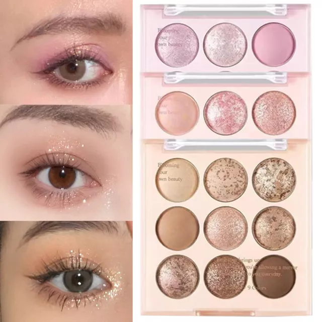 Paleta de sombras de ojos maquillaje 9 colores sombra de ojos perlada mate brillo cosmético☆