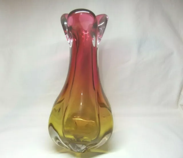 Chribska Art Glass Vase Czech Josef Hospodka Cranberry & Amber  1960’s