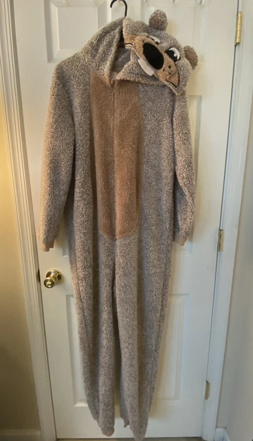 Secret Treasures Beaver Animal One Piece Costume Furry Pajamas Hooded Size Large