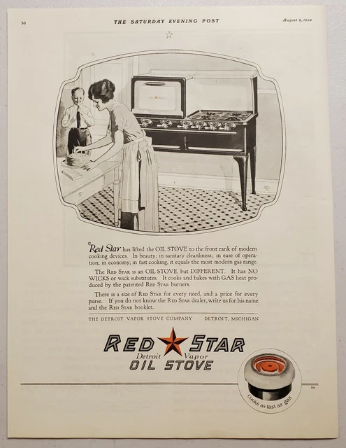 1924 Print Ad Red Star Oil Stoves Detroit Vapor Stove Co. Mom,Son Birthday Cake