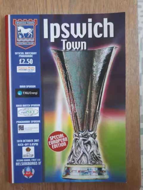 IPSWICH TOWN v HELSINGBORGS UEFA Cup Second Round First Leg Programme 20/01/02