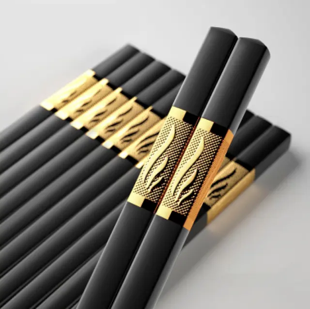 10 Pair  Fiberglass Alloy Chopsticks Non-slip Engraved Odor-Resistance