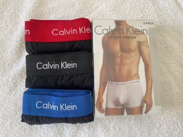 Calvin Klein  Mens Boxers Shorts 3 Pack cotton stretch Trunks Underwear Size S