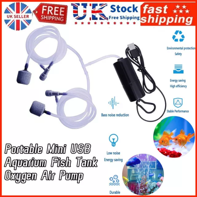 2 in 1 Aquarium Mini Air Pump Fish Tank USB Oxygen Aerator Silent Saving Energy