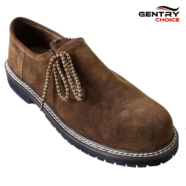 Men Suede Leather Shoes Dark Brown Traditional Bavarian Shoes Oktoberfest Outfit