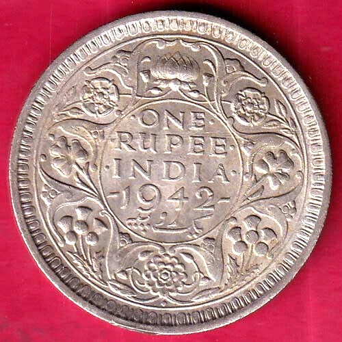 British India 1942 Bombay Mint George Vi One Rupee Beautiful Silver Coin #V63
