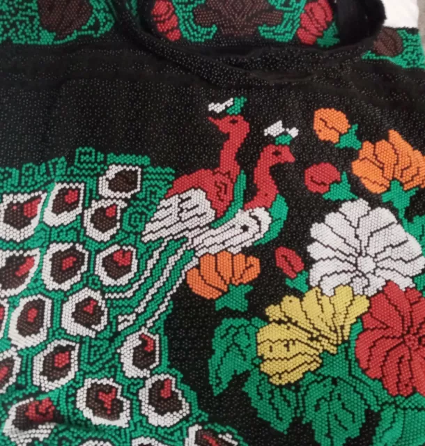 Peacocks~Hand made~Colorful Beaded Large Pull String Bag~GORGEOUS