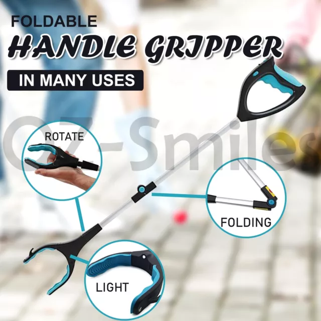 Folding Reaching Pick Up Tool Long Handle Rotate Non Slip Claw Gripper 82CM