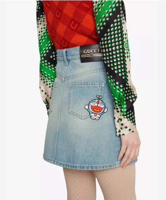 Gucci X Doraemon Blue Eco Denim Skirt XS New