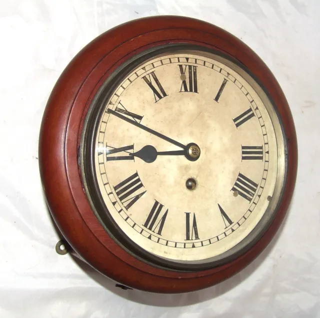 Antique RARE 8 inch Dial CHAIN Fusee Mahogany Wall School Clock c1900