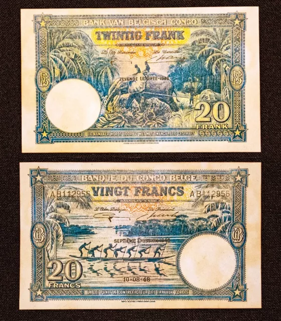 1940 - 20 Francs Bleu Congo Belge (REPRODUCTION)