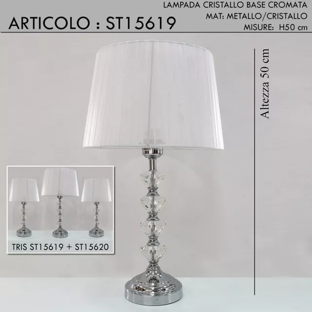 Lampada da tavolo abat jour con paralume cristallo moderno classico lume cromo H